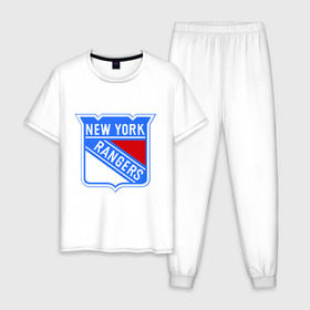 Мужская пижама хлопок с принтом New York Rangers в Новосибирске, 100% хлопок | брюки и футболка прямого кроя, без карманов, на брюках мягкая резинка на поясе и по низу штанин
 | new york rangers | nhl | национальная хоккейная лига | нью йорк рейнджерс | хоккей | хоккейная лига