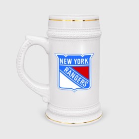 Кружка пивная с принтом New York Rangers в Новосибирске,  керамика (Материал выдерживает высокую температуру, стоит избегать резкого перепада температур) |  объем 630 мл | new york rangers | nhl | национальная хоккейная лига | нью йорк рейнджерс | хоккей | хоккейная лига