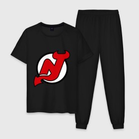 Мужская пижама хлопок с принтом New Jersey Devils в Новосибирске, 100% хлопок | брюки и футболка прямого кроя, без карманов, на брюках мягкая резинка на поясе и по низу штанин
 | национальная хоккейная лига | нхл | нью джерси девилс