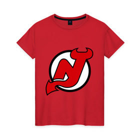 Женская футболка хлопок с принтом New Jersey Devils в Новосибирске, 100% хлопок | прямой крой, круглый вырез горловины, длина до линии бедер, слегка спущенное плечо | национальная хоккейная лига | нхл | нью джерси девилс