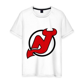 Мужская футболка хлопок с принтом New Jersey Devils в Новосибирске, 100% хлопок | прямой крой, круглый вырез горловины, длина до линии бедер, слегка спущенное плечо. | национальная хоккейная лига | нхл | нью джерси девилс