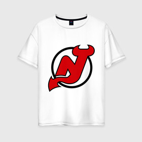 Женская футболка хлопок Oversize с принтом New Jersey Devils в Новосибирске, 100% хлопок | свободный крой, круглый ворот, спущенный рукав, длина до линии бедер
 | национальная хоккейная лига | нхл | нью джерси девилс