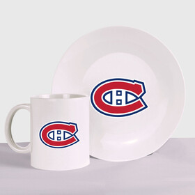 Набор: тарелка + кружка с принтом Montreal Canadiens в Новосибирске, керамика | Кружка: объем — 330 мл, диаметр — 80 мм. Принт наносится на бока кружки, можно сделать два разных изображения. 
Тарелка: диаметр - 210 мм, диаметр для нанесения принта - 120 мм. | montreal canadiens | канадская хоккейная лига | монтреал | нхл | хокей | хоккей