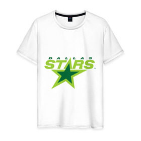 Мужская футболка хлопок с принтом Dallas Stars в Новосибирске, 100% хлопок | прямой крой, круглый вырез горловины, длина до линии бедер, слегка спущенное плечо. | Тематика изображения на принте: dallas stars | nhl | даллас старс | нхл | хоккей | хоккейная лига