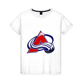 Женская футболка хлопок с принтом Colorado Avelanche в Новосибирске, 100% хлопок | прямой крой, круглый вырез горловины, длина до линии бедер, слегка спущенное плечо | colorado avelanche | hockey | nhl | коларадо | национальная лига | нхл | хокей | хоккей