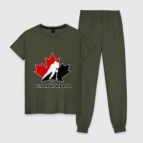 Женская пижама хлопок с принтом Canada в Новосибирске, 100% хлопок | брюки и футболка прямого кроя, без карманов, на брюках мягкая резинка на поясе и по низу штанин | canada | hockey | nhl | канада | лига | нхл | хокей | хокейнаялига | хоккей | хоккейная лига