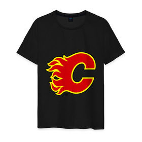 Мужская футболка хлопок с принтом Calgary Flames в Новосибирске, 100% хлопок | прямой крой, круглый вырез горловины, длина до линии бедер, слегка спущенное плечо. | calgary flames | nhl | гелери флеймс | нхл | хоккей | хоккейная лига