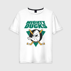 Женская футболка хлопок Oversize с принтом Anaheim Mighty Ducks в Новосибирске, 100% хлопок | свободный крой, круглый ворот, спущенный рукав, длина до линии бедер
 | anaheim mighty ducks | майти дакс | национальная лига калифорнии | хокей | хоккей