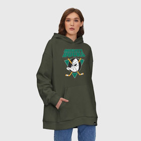 Худи SuperOversize хлопок с принтом Anaheim Mighty Ducks в Новосибирске, 70% хлопок, 30% полиэстер, мягкий начес внутри | карман-кенгуру, эластичная резинка на манжетах и по нижней кромке, двухслойный капюшон
 | anaheim mighty ducks | майти дакс | национальная лига калифорнии | хокей | хоккей