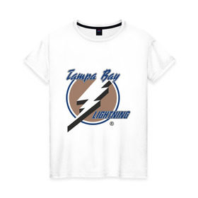 Женская футболка хлопок с принтом Tampa Bay в Новосибирске, 100% хлопок | прямой крой, круглый вырез горловины, длина до линии бедер, слегка спущенное плечо | hockey | nhl | tampa bay | национальная лига | нхл | тампа бэй | хокей | хоккей