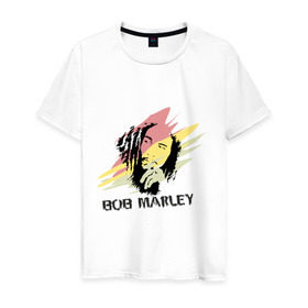 Мужская футболка хлопок с принтом Bob Marley в Новосибирске, 100% хлопок | прямой крой, круглый вырез горловины, длина до линии бедер, слегка спущенное плечо. | Тематика изображения на принте: 