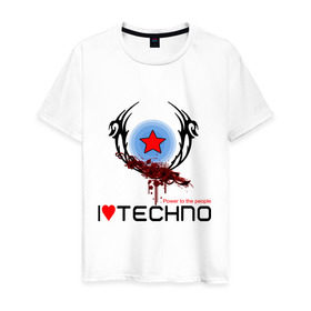 Мужская футболка хлопок с принтом I love techno (4) в Новосибирске, 100% хлопок | прямой крой, круглый вырез горловины, длина до линии бедер, слегка спущенное плечо. | love techno | techno | люблю техно | техно | я люблю | я люблю техно