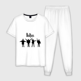 Мужская пижама хлопок с принтом The Beatles(3) в Новосибирске, 100% хлопок | брюки и футболка прямого кроя, без карманов, на брюках мягкая резинка на поясе и по низу штанин
 | beatles | lennon | битлз | битлс | битлы | леннон