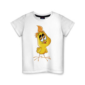 Детская футболка хлопок с принтом Цыпленок-девочка в Новосибирске, 100% хлопок | круглый вырез горловины, полуприлегающий силуэт, длина до линии бедер | Тематика изображения на принте: мальчик | цыпа | цыпленок