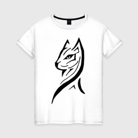 Женская футболка хлопок с принтом Кошка (2) в Новосибирске, 100% хлопок | прямой крой, круглый вырез горловины, длина до линии бедер, слегка спущенное плечо | киса | кот