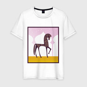 Мужская футболка хлопок с принтом Лошадь в Новосибирске, 100% хлопок | прямой крой, круглый вырез горловины, длина до линии бедер, слегка спущенное плечо. | 