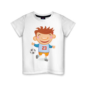 Детская футболка хлопок с принтом Маленький футболист в Новосибирске, 100% хлопок | круглый вырез горловины, полуприлегающий силуэт, длина до линии бедер | 