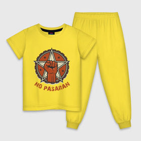 Детская пижама хлопок с принтом No Pasaran в Новосибирске, 100% хлопок |  брюки и футболка прямого кроя, без карманов, на брюках мягкая резинка на поясе и по низу штанин
 | cuba | no pasaran | гевара | куба | но пасаран | революция | свобода | че