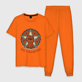 Мужская пижама хлопок с принтом No Pasaran в Новосибирске, 100% хлопок | брюки и футболка прямого кроя, без карманов, на брюках мягкая резинка на поясе и по низу штанин
 | cuba | no pasaran | гевара | куба | но пасаран | революция | свобода | че