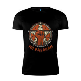 Мужская футболка премиум с принтом No Pasaran в Новосибирске, 92% хлопок, 8% лайкра | приталенный силуэт, круглый вырез ворота, длина до линии бедра, короткий рукав | cuba | no pasaran | гевара | куба | но пасаран | революция | свобода | че