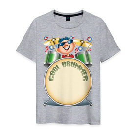 Мужская футболка хлопок с принтом Cool Drummer в Новосибирске, 100% хлопок | прямой крой, круглый вырез горловины, длина до линии бедер, слегка спущенное плечо. | барабанщик | музыка | музыкант | ударник