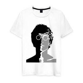 Мужская футболка хлопок с принтом Джон Леннон в Новосибирске, 100% хлопок | прямой крой, круглый вырез горловины, длина до линии бедер, слегка спущенное плечо. | 