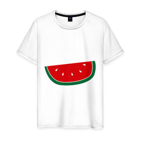 Мужская футболка хлопок с принтом Watermelon в Новосибирске, 100% хлопок | прямой крой, круглый вырез горловины, длина до линии бедер, слегка спущенное плечо. | Тематика изображения на принте: watermelon | арбуз | долька арбуза | фрукт | ягода