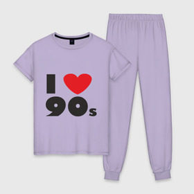 Женская пижама хлопок с принтом Люблю 90-ые в Новосибирске, 100% хлопок | брюки и футболка прямого кроя, без карманов, на брюках мягкая резинка на поясе и по низу штанин | 90s | 90е | музыка | ретро | слушать | старые песни | стиль | я люблю