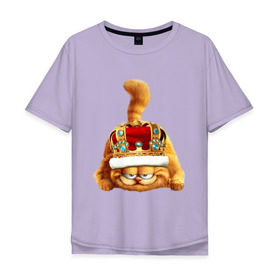 Мужская футболка хлопок Oversize с принтом Гарфилд (2) в Новосибирске, 100% хлопок | свободный крой, круглый ворот, “спинка” длиннее передней части | гарфилд garfield | король | корона | кот | царь