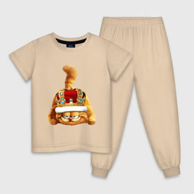 Детская пижама хлопок с принтом Гарфилд (2) в Новосибирске, 100% хлопок |  брюки и футболка прямого кроя, без карманов, на брюках мягкая резинка на поясе и по низу штанин
 | гарфилд garfield | король | корона | кот | царь
