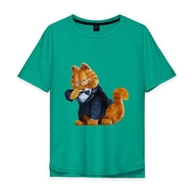 Мужская футболка хлопок Oversize с принтом Гарфилд (4) в Новосибирске, 100% хлопок | свободный крой, круглый ворот, “спинка” длиннее передней части | garfield | гарфилд | кот гарфилд | коты | кошки | мультик | фильм