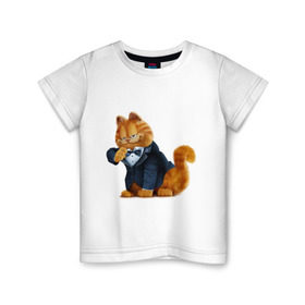 Детская футболка хлопок с принтом Гарфилд (4) в Новосибирске, 100% хлопок | круглый вырез горловины, полуприлегающий силуэт, длина до линии бедер | Тематика изображения на принте: garfield | гарфилд | кот гарфилд | коты | кошки | мультик | фильм