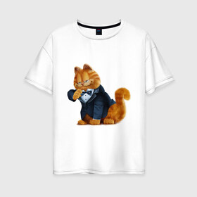 Женская футболка хлопок Oversize с принтом Гарфилд (4) в Новосибирске, 100% хлопок | свободный крой, круглый ворот, спущенный рукав, длина до линии бедер
 | garfield | гарфилд | кот гарфилд | коты | кошки | мультик | фильм
