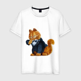 Мужская футболка хлопок с принтом Гарфилд (4) в Новосибирске, 100% хлопок | прямой крой, круглый вырез горловины, длина до линии бедер, слегка спущенное плечо. | garfield | гарфилд | кот гарфилд | коты | кошки | мультик | фильм