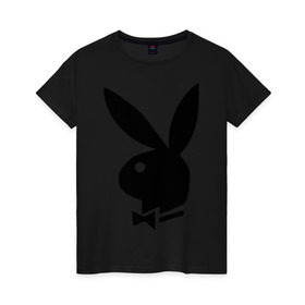 Женская футболка хлопок с принтом Playboy в Новосибирске, 100% хлопок | прямой крой, круглый вырез горловины, длина до линии бедер, слегка спущенное плечо | кролик | плейбой