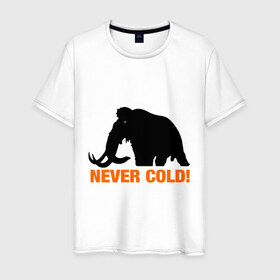 Мужская футболка хлопок с принтом Mamont never cold! в Новосибирске, 100% хлопок | прямой крой, круглый вырез горловины, длина до линии бедер, слегка спущенное плечо. | mamont never cold | животные | мамонт не мерзнет | мамонты | холод