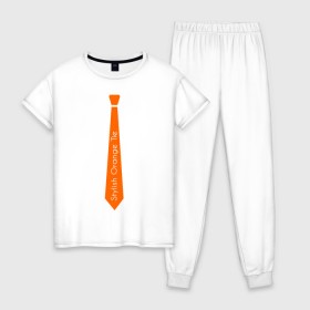 Женская пижама хлопок с принтом Стильный оранжевый галстук в Новосибирске, 100% хлопок | брюки и футболка прямого кроя, без карманов, на брюках мягкая резинка на поясе и по низу штанин | гастук | оранжевый | стиль | стильный