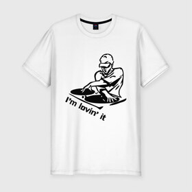 Мужская футболка премиум с принтом I `m lovin ` it (2) в Новосибирске, 92% хлопок, 8% лайкра | приталенный силуэт, круглый вырез ворота, длина до линии бедра, короткий рукав | Тематика изображения на принте: 