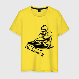 Мужская футболка хлопок с принтом I `m lovin ` it (2) в Новосибирске, 100% хлопок | прямой крой, круглый вырез горловины, длина до линии бедер, слегка спущенное плечо. | Тематика изображения на принте: 