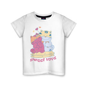 Детская футболка хлопок с принтом Sweer Love в Новосибирске, 100% хлопок | круглый вырез горловины, полуприлегающий силуэт, длина до линии бедер | sweer love | кошки | любовь | сердечки | сладкая любовь