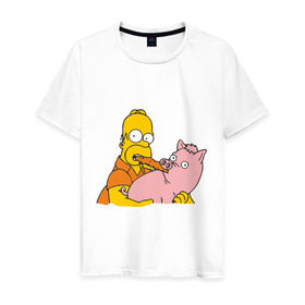 Мужская футболка хлопок с принтом Гомер и свинья в Новосибирске, 100% хлопок | прямой крой, круглый вырез горловины, длина до линии бедер, слегка спущенное плечо. | гомер