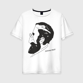 Женская футболка хлопок Oversize с принтом Портрет Зигмунда Фрейда в Новосибирске, 100% хлопок | свободный крой, круглый ворот, спущенный рукав, длина до линии бедер
 | зигмунд фрейд | знаменитость | знаменитые личности | психология