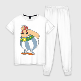 Женская пижама хлопок с принтом Обеликс в Новосибирске, 100% хлопок | брюки и футболка прямого кроя, без карманов, на брюках мягкая резинка на поясе и по низу штанин | астерикс | астерикс и обеликс | обеликс