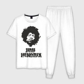 Мужская пижама хлопок с принтом Jimi Hendrix в Новосибирске, 100% хлопок | брюки и футболка прямого кроя, без карманов, на брюках мягкая резинка на поясе и по низу штанин
 | 60е | гитарист | джими хендрикс | джимми хендрикс | ретро | рок