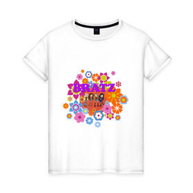 Женская футболка хлопок с принтом Bratz in flowers в Новосибирске, 100% хлопок | прямой крой, круглый вырез горловины, длина до линии бедер, слегка спущенное плечо | bratz | братц