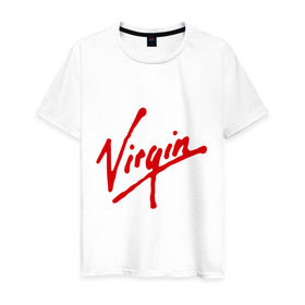 Мужская футболка хлопок с принтом Virgin в Новосибирске, 100% хлопок | прямой крой, круглый вырез горловины, длина до линии бедер, слегка спущенное плечо. | Тематика изображения на принте: антибренд | бренд | компания | корпорация | логотип | ричард брэнсон