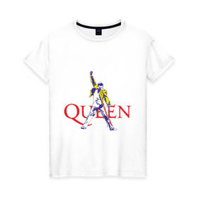 Женская футболка хлопок с принтом Queen(2) в Новосибирске, 100% хлопок | прямой крой, круглый вырез горловины, длина до линии бедер, слегка спущенное плечо | rock | классический рок | куин | меркури | меркьюри | рок | фредди | фреди