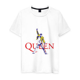 Мужская футболка хлопок с принтом Queen(2) в Новосибирске, 100% хлопок | прямой крой, круглый вырез горловины, длина до линии бедер, слегка спущенное плечо. | Тематика изображения на принте: rock | классический рок | куин | меркури | меркьюри | рок | фредди | фреди