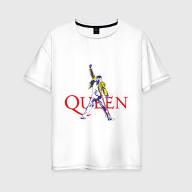 Женская футболка хлопок Oversize с принтом Queen(2) в Новосибирске, 100% хлопок | свободный крой, круглый ворот, спущенный рукав, длина до линии бедер
 | rock | классический рок | куин | меркури | меркьюри | рок | фредди | фреди