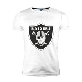 Мужская футболка премиум с принтом Raiders в Новосибирске, 92% хлопок, 8% лайкра | приталенный силуэт, круглый вырез ворота, длина до линии бедра, короткий рукав | Тематика изображения на принте: raiders | значок | пираты | рейдеры | эмблема
